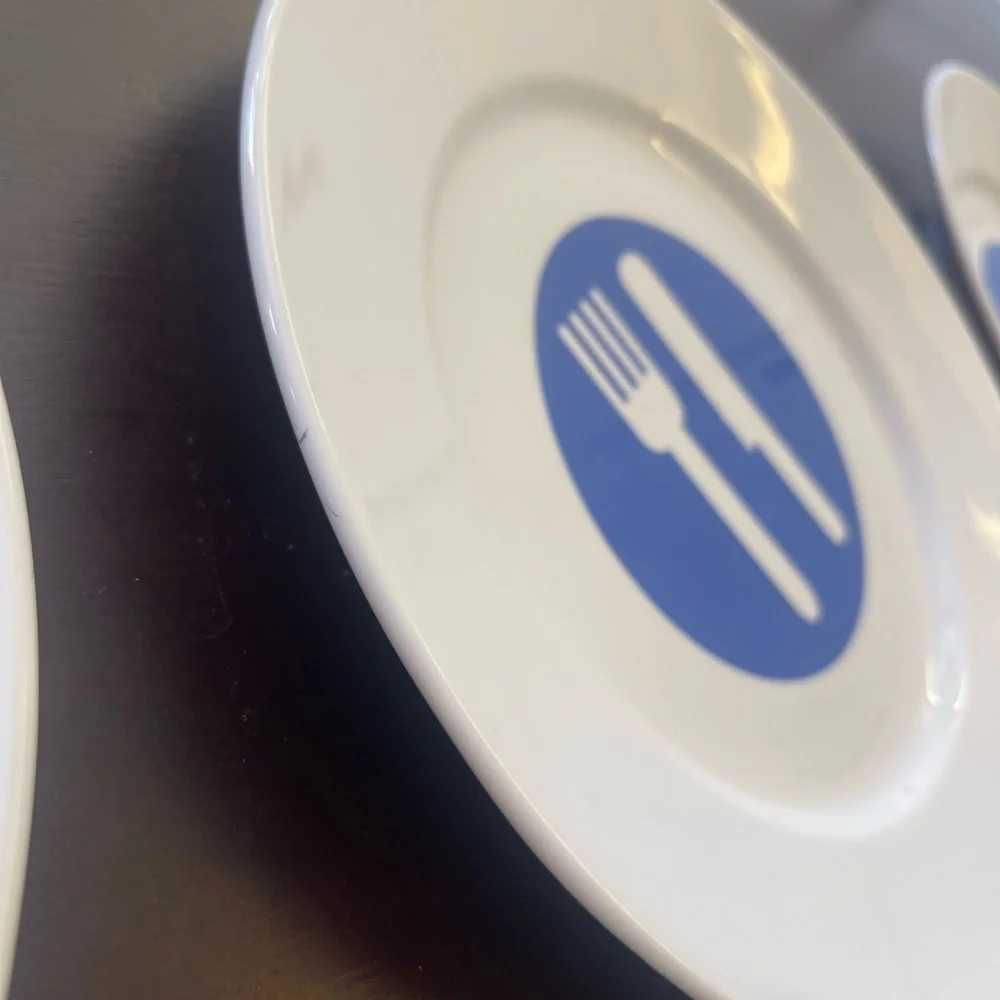 Crate&Barrel White and Blue Dinner Plates (3)